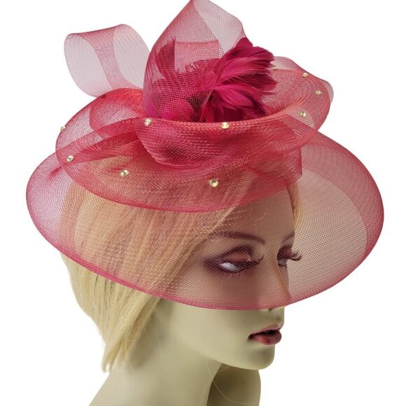 Red Fascinator with Soft Sinamay and Crinoline Layered Bows - Picture 1 of 16